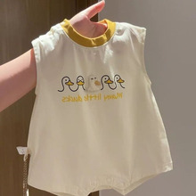 婴儿女宝背心连体衣夏季薄款小月龄外出爬服超萌印花女童哈衣无袖