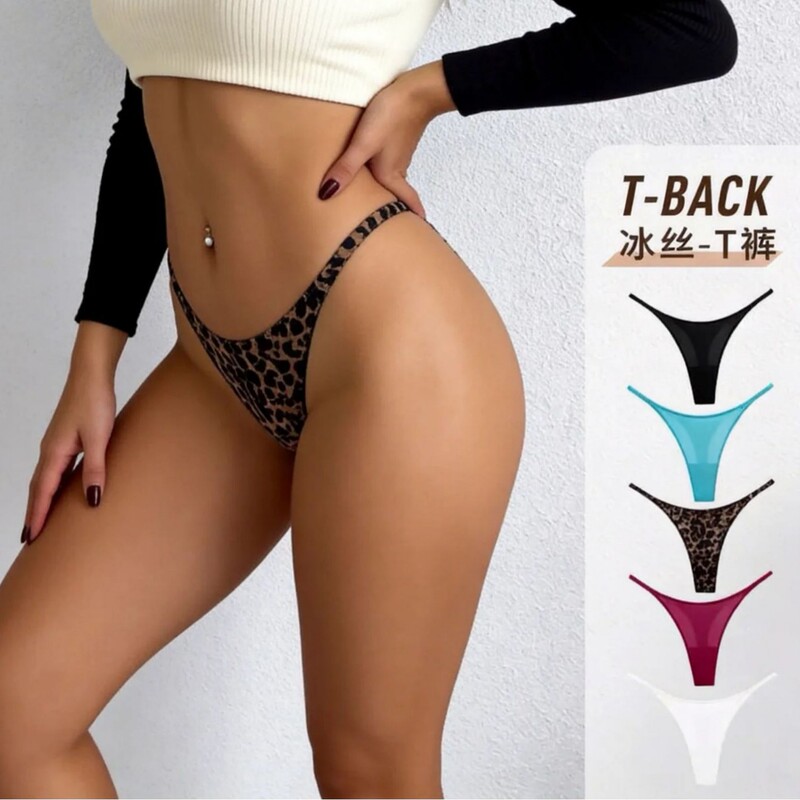 Dutch Ls Ice Silk Thong with One Strap and High Slit Bikini, European and American Plus Size T-Pants for Women, Thin Style with Pure Cotton Crotch