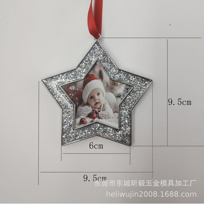 Source Factory Pentagram Star Glitter Christmas Photo Frame Cross-Border Christmas Metal Photo Frame Holiday Decoration Mini Photo