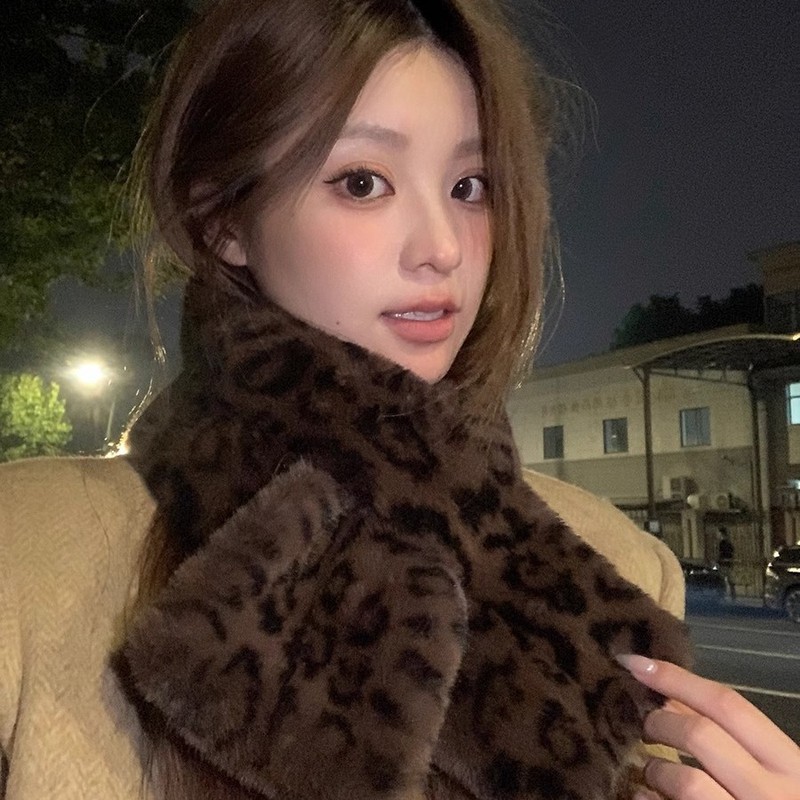 批发豹纹蒙古帽子毛绒小熊帽子女秋冬季仿水貂渔夫帽百搭围巾围脖|undefined