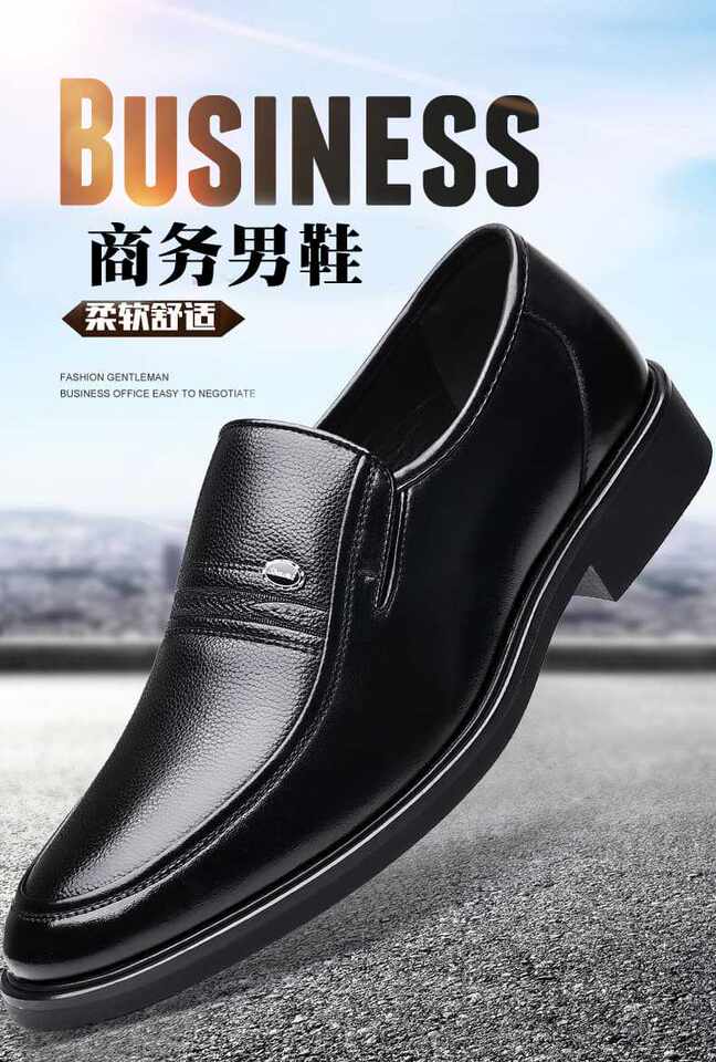 Giày da công sở nam mũi nhọn cổ thấp kiểu xỏ chân, đế cao su chống trượt, form rộng size lớn — S2115 màu đen chi tiết 2