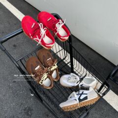 真皮德训鞋女2025秋季新款复古撞色休闲运动鞋百搭系带平底阿甘鞋
