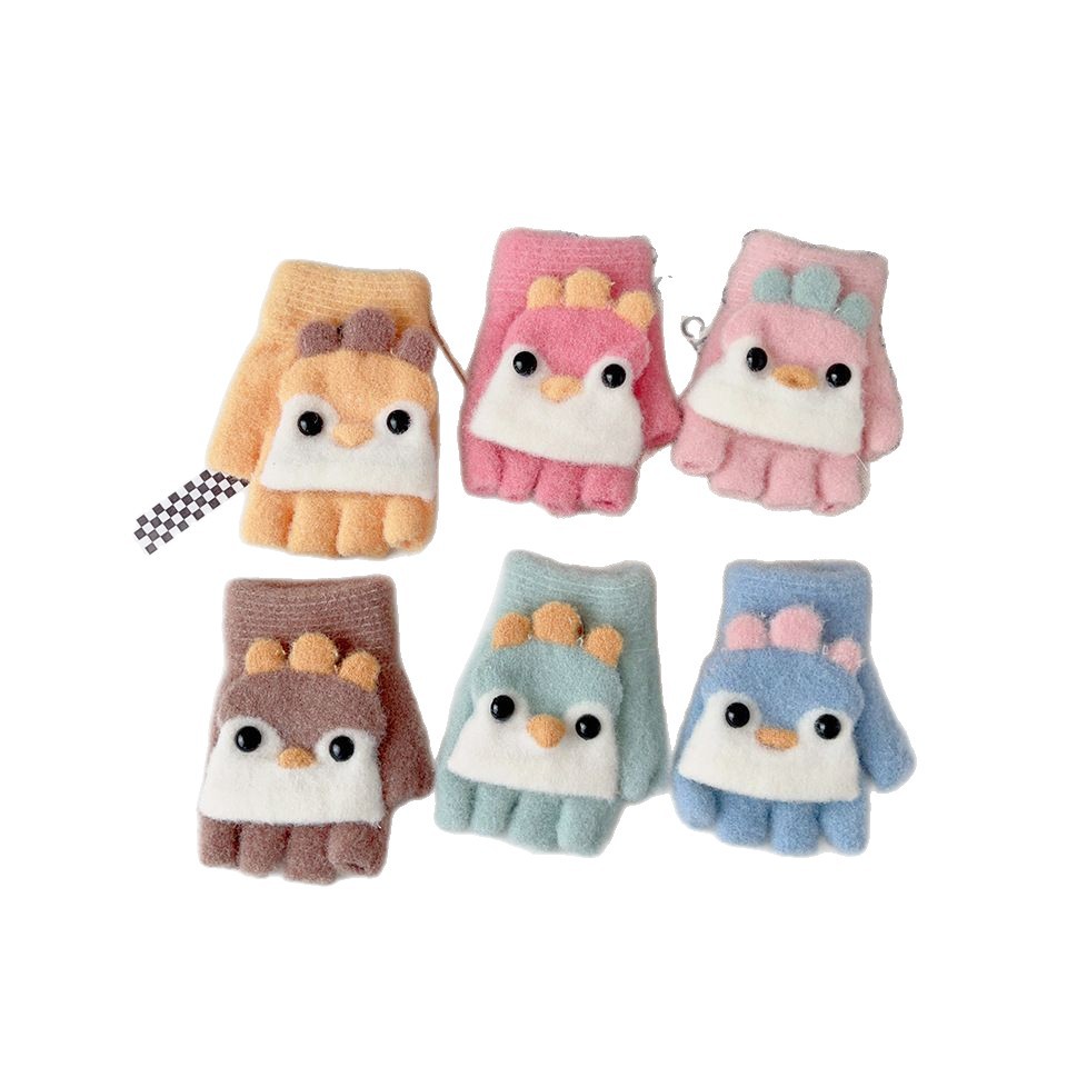 Niños guantes de medio dedo estudiantes de primaria caliente a prueba de frío guantes de dedo de punto 2025 nuevo guantes a prueba de viento y frío