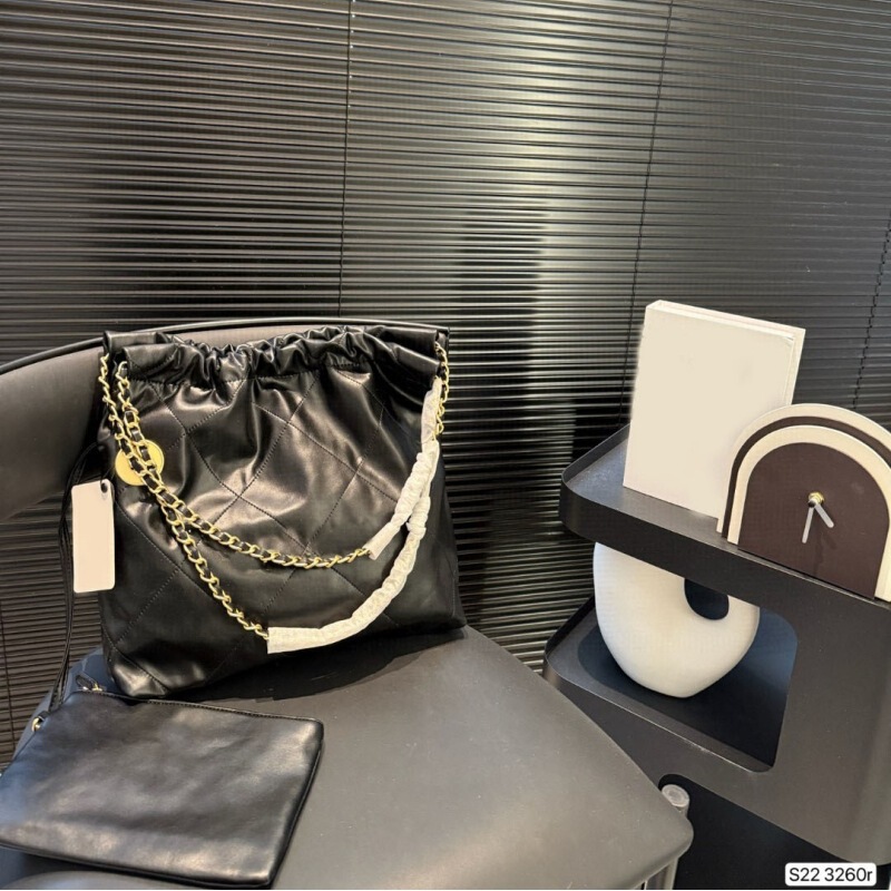 New 22Bag Genuine Leather Garbage Bag Tote Bag Large Capacity Single Shoulder Underarm Women's Bag Quilted Chain Bag
