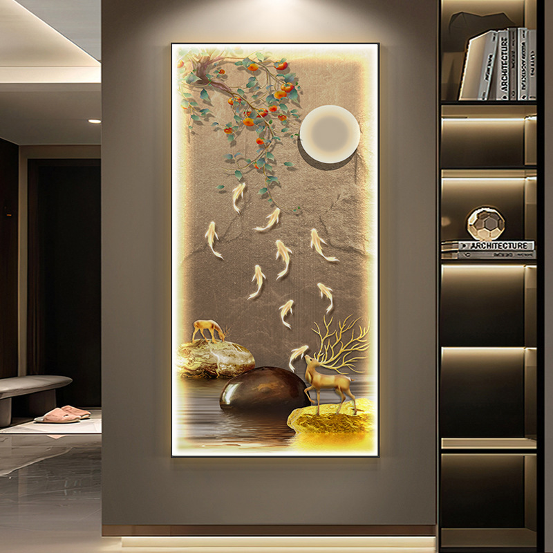 すべてがうまくいく、九魚図、玄関装飾画、廊下通路吊り絵、柿絵、玄関正面ドア壁画|undefined