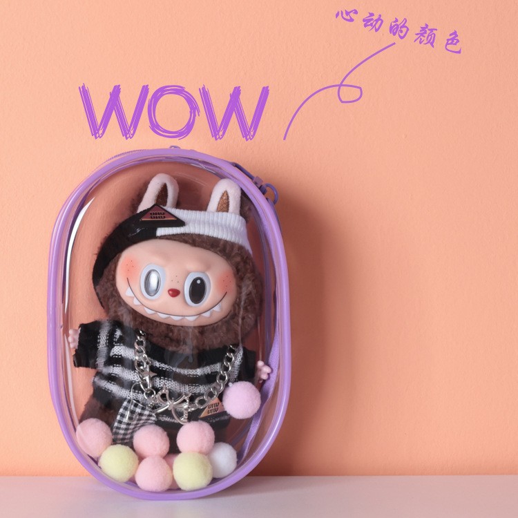 LABUBU 비닐 보호 케이스 PVC 높은 투명 애니메이션 주변 인형 방진 가방 면화 인형 워킹 백