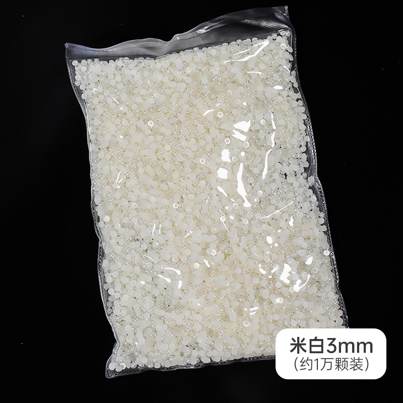 Manicuría semicircular con base plana de perlas decoraciones de arroz blanco puro blanco brillante no se desprende de la piel joyas de manicuría 11 mil paquetes al por mayor