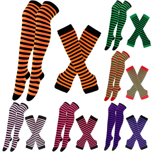 New Halloween Funny Socks Knee-High Socks Striped Socks European and American Costume Socks Set with Christmas Gloves
