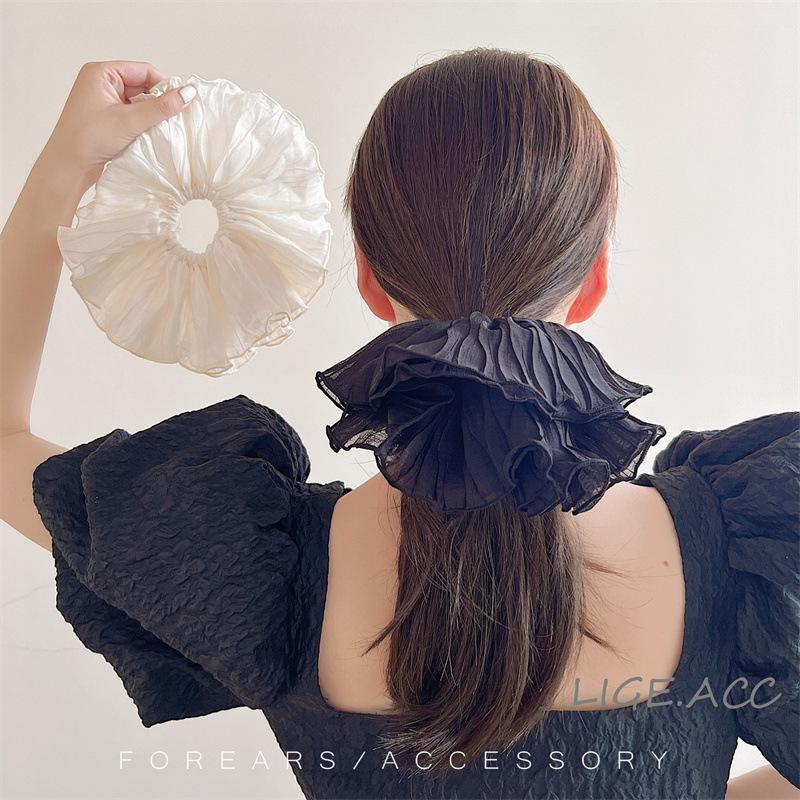 Bucle de păr plisate coreene, bucle pentru intestin gros, bentițe de înaltă calitate alb-negru, accesorii versatile pentru păr, bentițe simple pentru intestin gros de porc_voghion.com