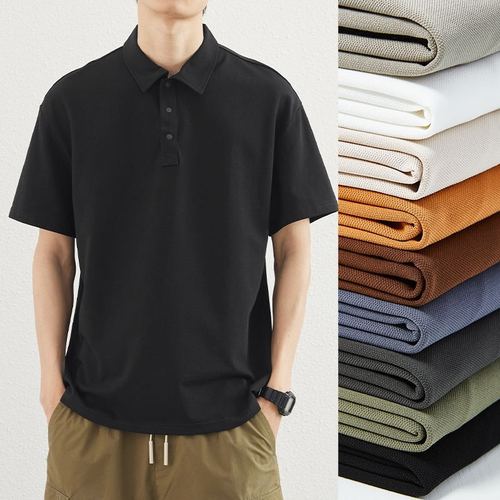 Summer Business Polo Shirt for Men, Korean Style, Solid Color, Simple Short Sleeve, Interlock Cotton Collar, Casual Half-Sleeve Top