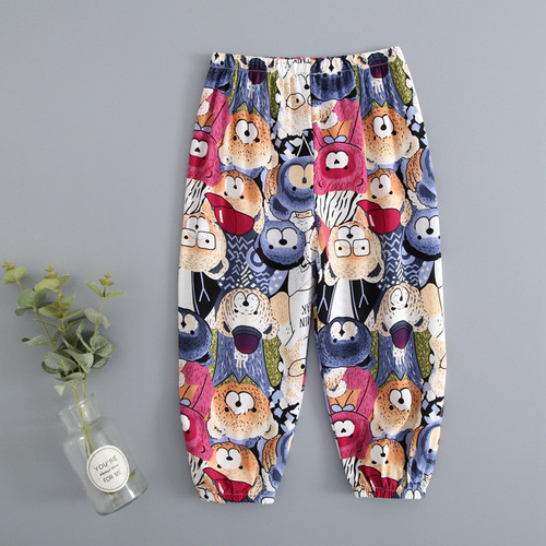 Kids' Summer Pajama Pants: Cotton-Chiffon Home Wear for Boys, Cartoon-Printed Anti-Mosquito Air-Conditioning Pants for Girls and Children