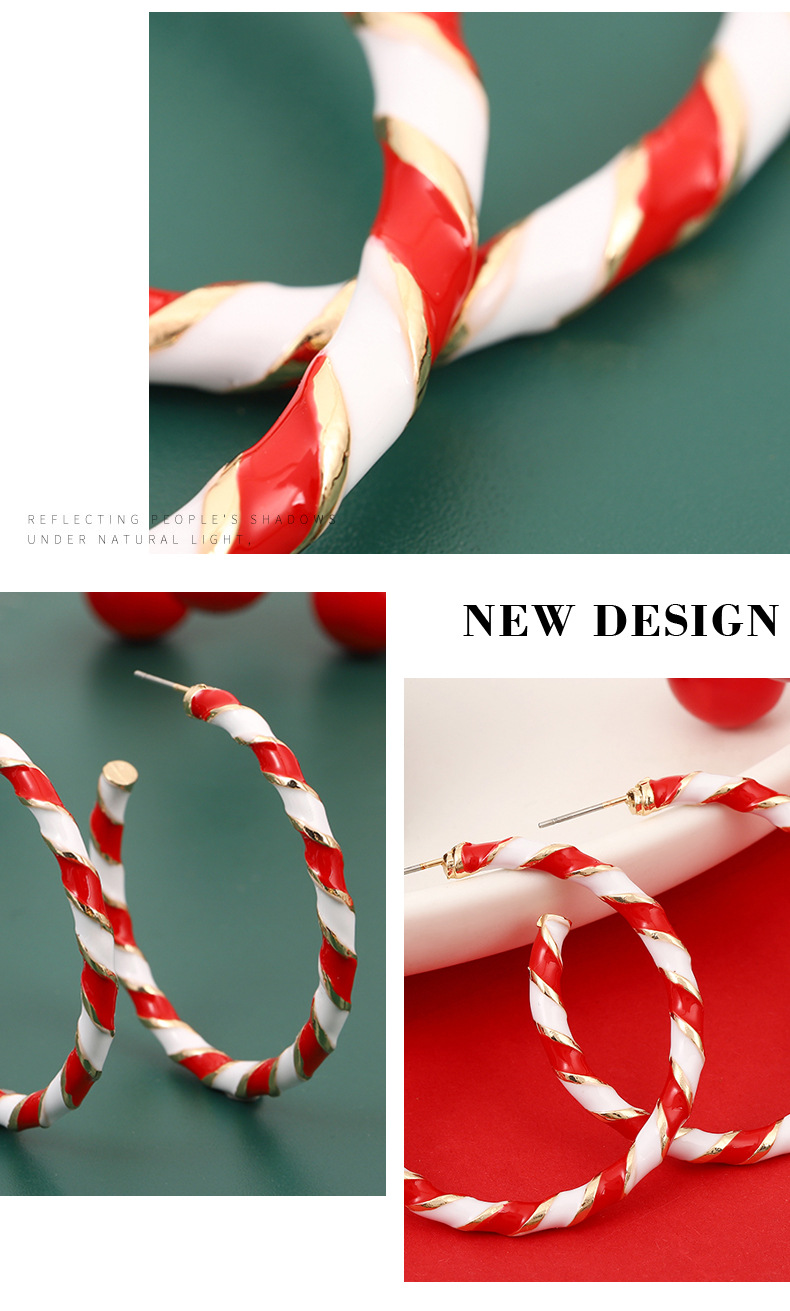 Kerst Klassiek Kleurblokpatroon Druppelende Olie Legering Legering Oorknopjes display picture 3