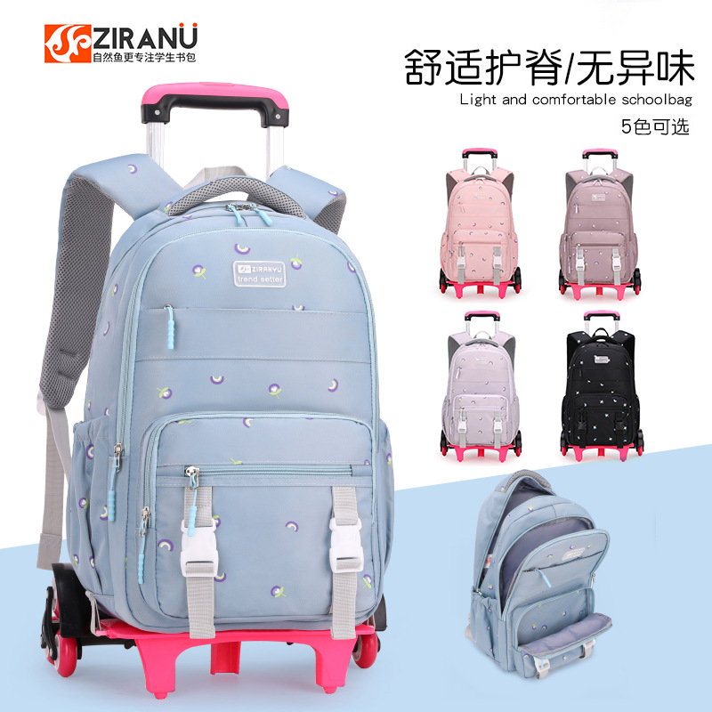 Venta caliente transfronteriza Carro de pescado natural mochila de las mujeres de seis ruedas de gran rueda de escalera de una sola pieza de entrega imprimible LOGO