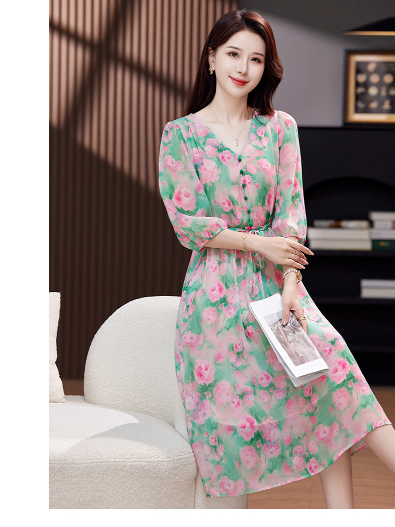C7415 4440K VÁY ĐẦM LIỀN THÂN NỮ HANTDNG MÙA HÈ HỌA TIẾT HOA CỔ CHỮ V THỜI TRANG NỮ LỤA TƠ TẰM G06 SẢN PHẨM MỚI