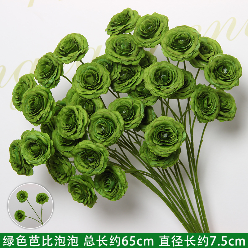 Simulación de flores verdes, flores de seda de boda, hierba