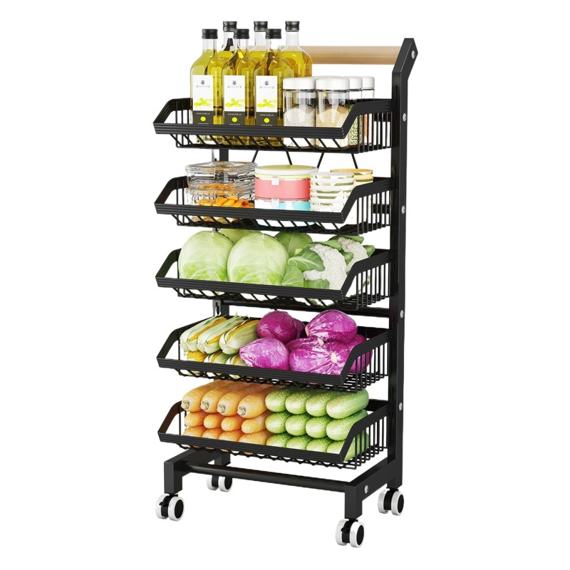 Cocina estante de almacenamiento de verduras piso multi-capa móvil fruta merienda artículos diversos estante de almacenamiento cesta de almacenamiento extraíble