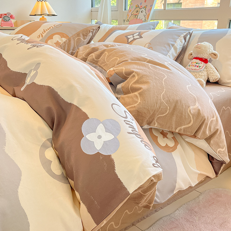 Cama de algodón de cuatro piezas Four Seasons 100 Cotton 2025 nueva ropa de cama sábana edredón dormitorio juego de tres piezas sábana 4