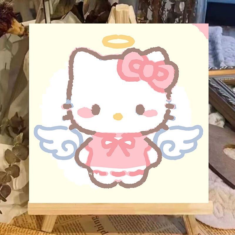 个性甜酷HelloKitty凯蒂猫数字油画diy手绘丙烯油彩画手工装饰画|undefined