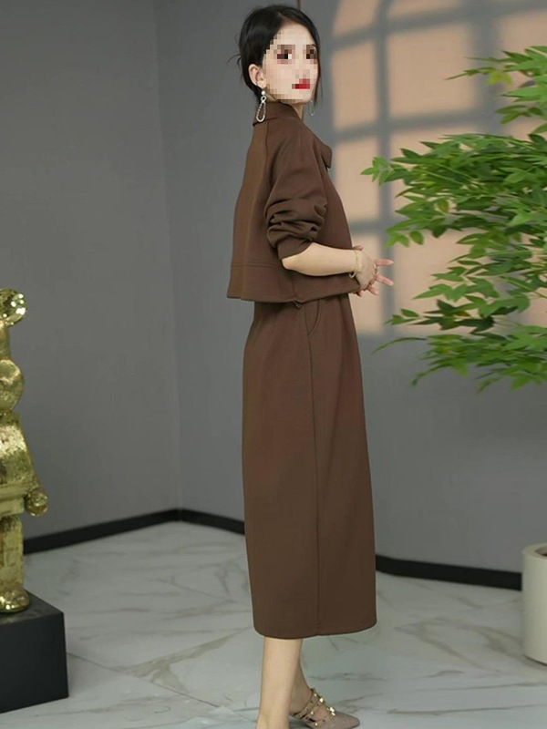 时尚亚马逊简约套装女2025秋季新款洋气短款卫衣显瘦背心裙两件套|undefined