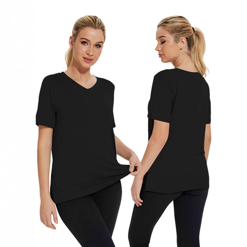 2025 Summer V-Neck Solid Color T-Shirt for Women | Loose-Fitting, Split-Edge Design—A Versatile Bestseller in Europe and America