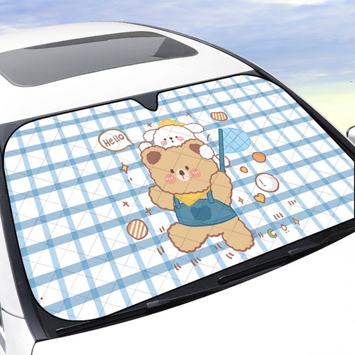 汽车遮阳挡前挡吸盘式卡通可爱遮阳板夏防晒前挡风玻璃铝箔隔热板