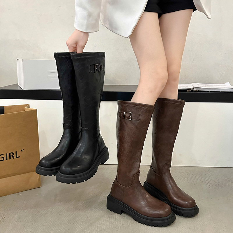 35-42ヤードの大きいサイズの女性靴の厚い底の騎士靴の英倫風の長靴のブーツの高いブーツの子供のブーツの太っているmmの太い足|undefined
