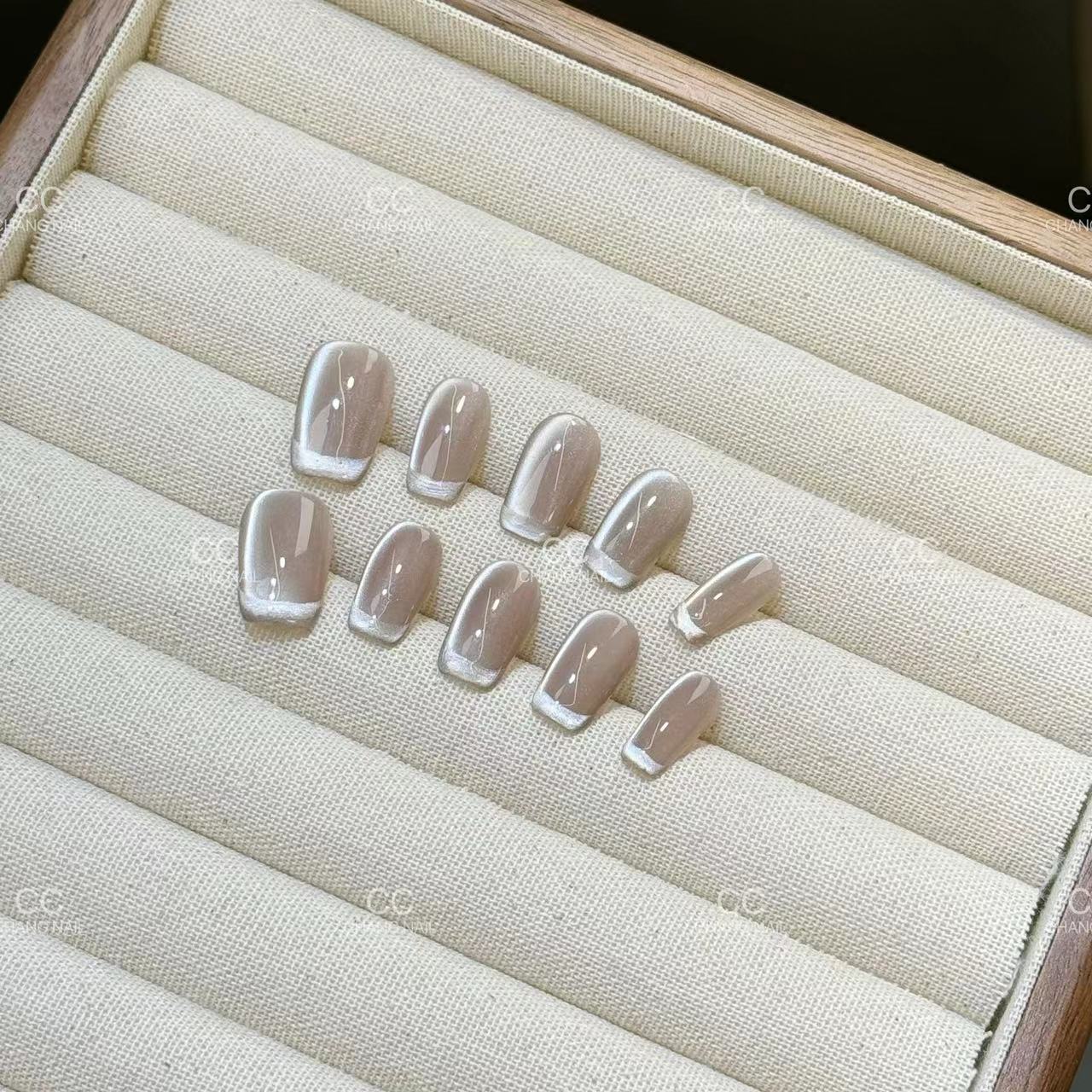 Tabletas de uñas desmontables, gelatina de té oolong, ojos de gato hechos a mano cortos, lindo, color sólido, premium