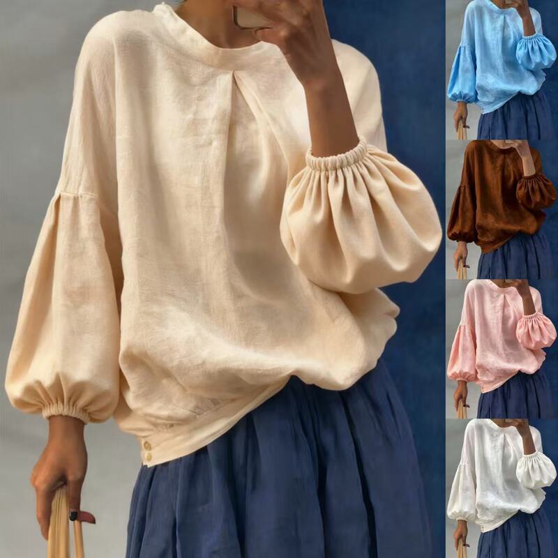 European and American Cross-Border Amazon Autumn New Women's Casual Loose Fashion Solid Color Long-Sleeve Round Neck Pullover Shirt European and American Cross-Border Amazon Autumn New Women's Casual Loose Fashion Solid Color Long-Sleeve Round Neck Pullover Shirt