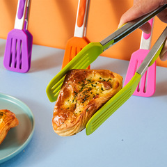 9-inch heat-resistant silicone food tongs for grilling, suitable for flipping 12-inch pancakes, steaks, and grilling meat spatulas