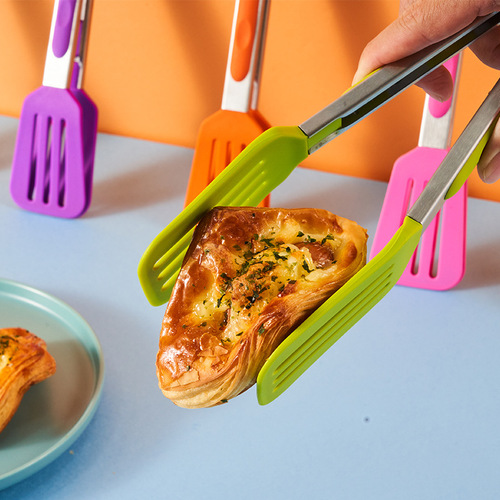 9-inch heat-resistant silicone food tongs for grilling, suitable for flipping 12-inch pancakes, steaks, and grilling meat spatulas