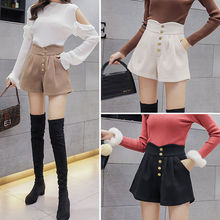 毛呢短裤女秋冬款2025年新款外穿潮ins高腰打底冬a字阔腿宽松靴裤