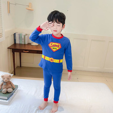 新款儿童可爱睡衣超人套装男童德绒家居服时尚两件套个性男宝宝潮