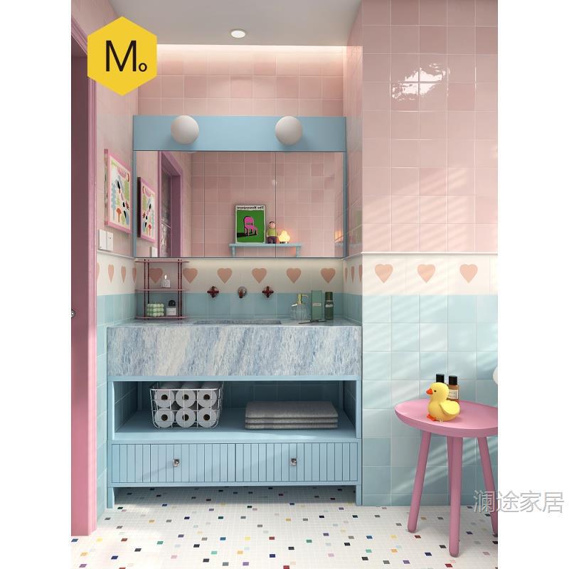 Dopamine Cream Bathroom Tiles with Popping Candy Design, Heart-Shaped Border Wall Tiles, Bathroom Ceramic Floor Tiles Dopamine Cream Bathroom Tiles with Popping Candy Design, Heart-Shaped Border Wall Tiles, Bathroom Ceramic Floor Tiles