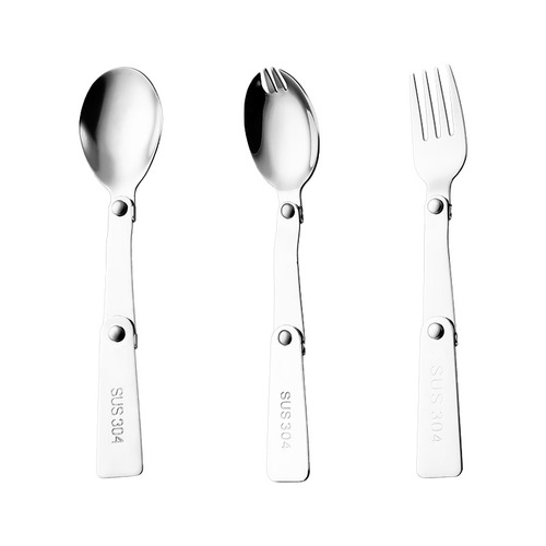 Folding spoon stainless steel tableware set 304 salad spoon fork outdoor camping multi-functional folding spoon