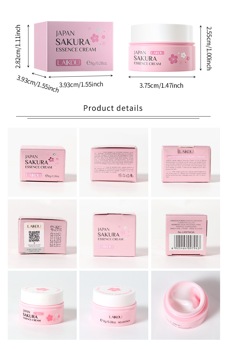Cross-border LAIKOU Japanese Cherry Blossom Moisturizing Essence Cream 8g Hydrating and Moisturizing Mini Travel Set in stock from the manufacturer undefined