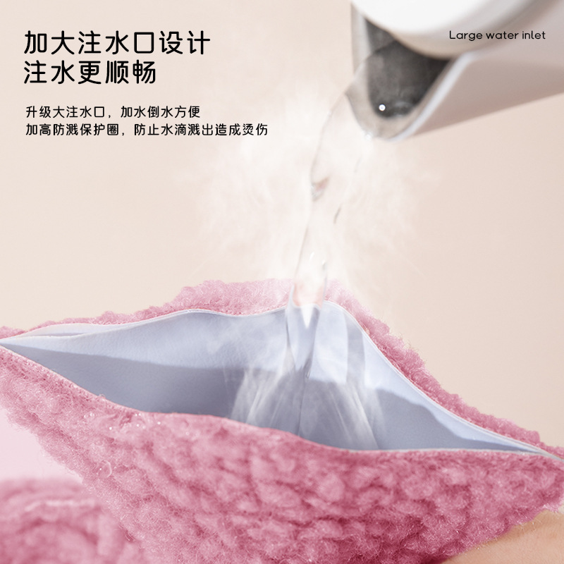 Bolsa de agua caliente de felpa de dibujos animados lindo vientre cálido tipo calentador de mano bolsa de agua caliente grande a prueba de explosiones inyección de agua al por mayor