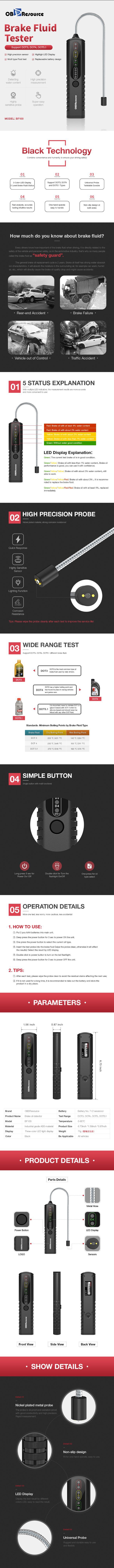 Car Brake Fluid Tester Bf100 Test Pen with Moisture Tester Diagnostic Instrument Brake Fluid Digital Display