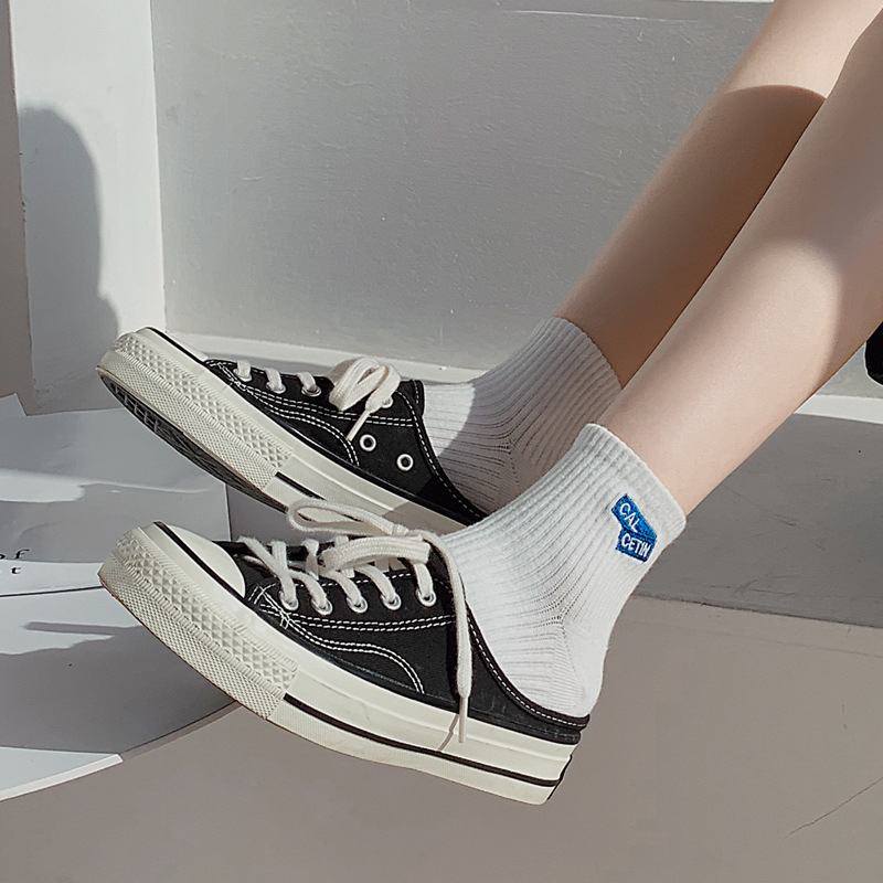 Green Socks Women's Cotton Socks Summer Thin Korean Ins Trendy Bv Green Mid-Calf Socks Japanese Style White Slouch Long Socks