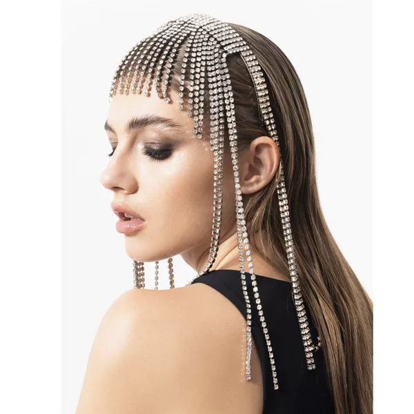 European and American cross-border hair accessories, bohemian exaggerated full-diamond rhinestone vintage ethnic style long tassel forehead ornament headpiece