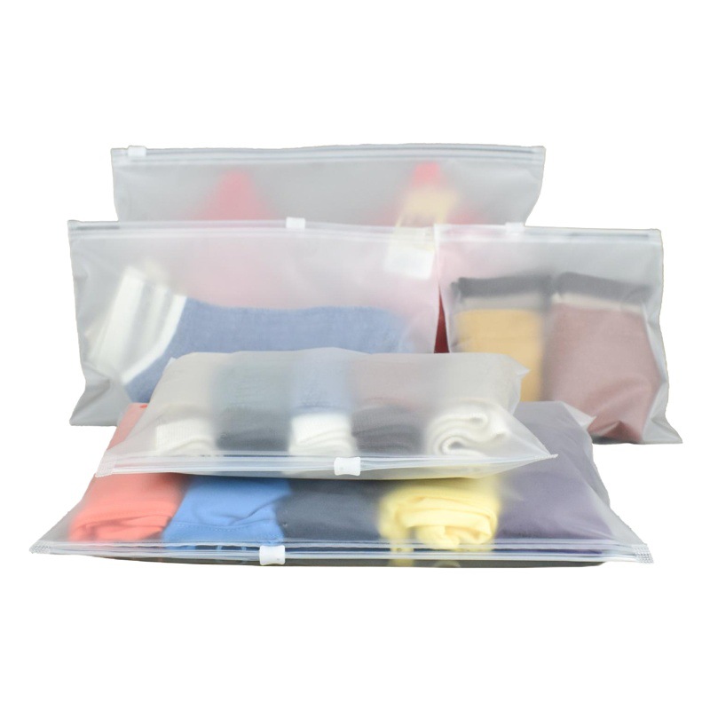En stock horizontal esmerilado ziplock bolsa sujetador ropa interior calcetines esmerilado cremallera bolsa de embalaje de ropa