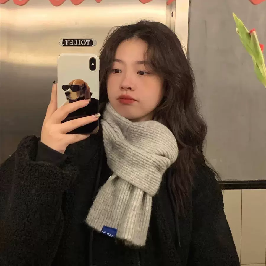 交叉短款小围巾女冬季保暖纯色毛线针织围脖学生韩版情侣款围巾男