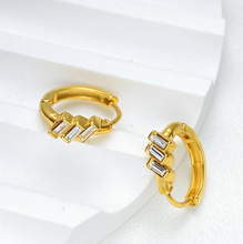 跨境欧美几何长方形镶钻不锈钢金色耳环轻奢高级感女秋冬耳饰