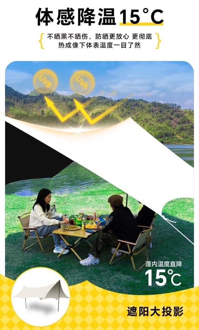Vinyl Sunshade Canopy Outdoor Camping Gear Tent Sun Shelter Windproof Rainproof Tent Portable Octagonal Large Canopy