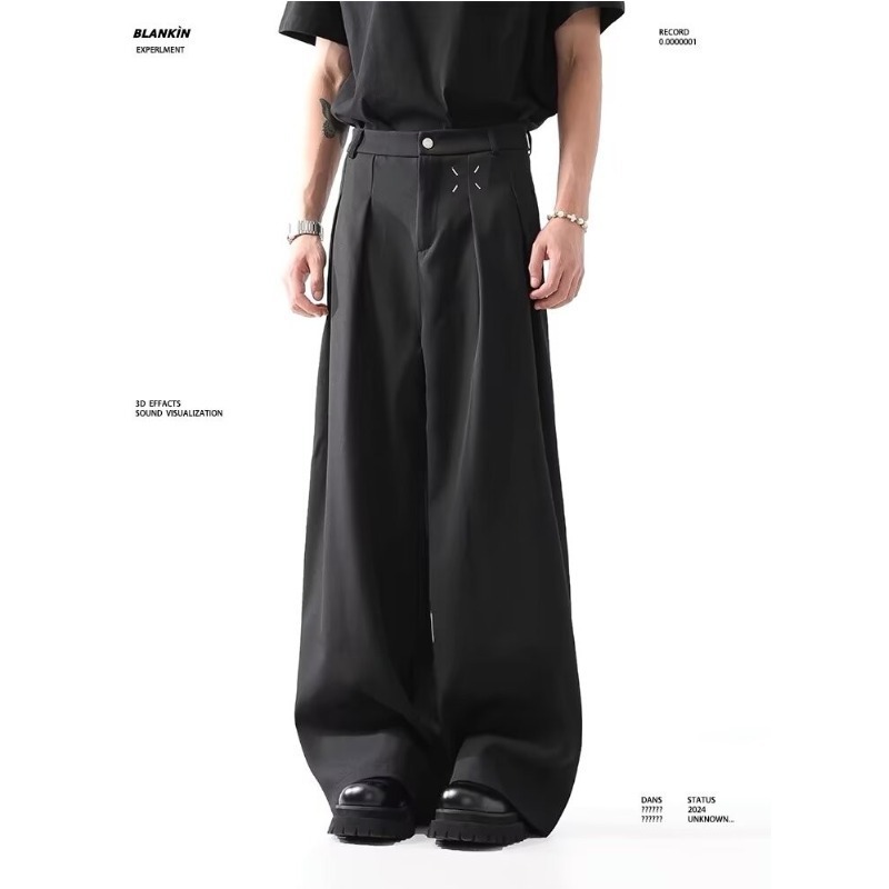 Margiela Cleanfit Black Men's Trousers Spring and Autumn Wide-Leg Loose Casual Professional Suit Pants Fashionable Trendy