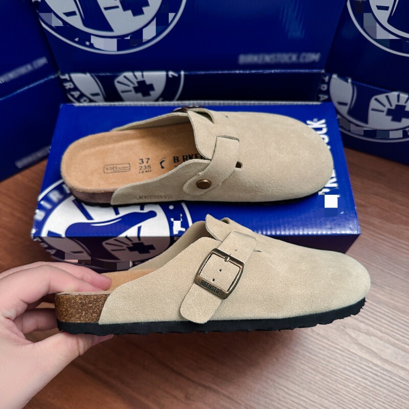 Bk Birkenstock Shoes Genuine Leather Half-Slipper Women's Summer Outdoor Wear 2026 New Thick-Soled Slip-On Lazy Soft-Soled Closed-Toe Birkenstock Shoes