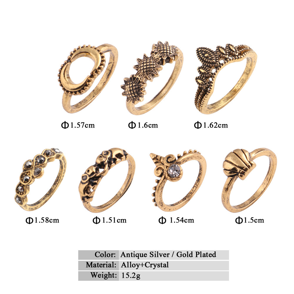 欧美流行套装戒指 复古多元素组合多件套戒指 几何型女式戒指详情48