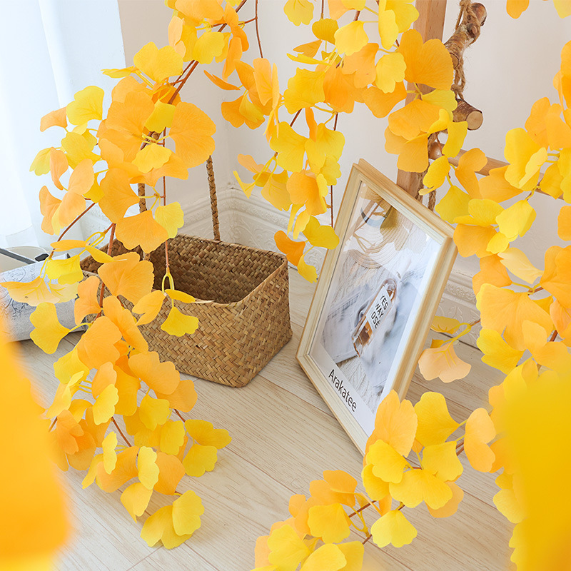 Simulated ginkgo leaves rattan vine decorations tree leaves fake leaves plastic branches silk flowers banyan leaves white yellow ginkgo leaves