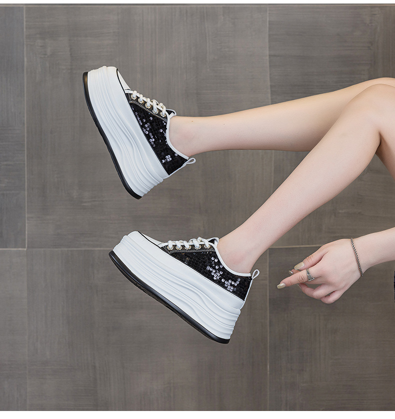 Giày sneaker nữ đế dày tăng chiều cao ẩn sequin hè 2026 — M2855 màu hồng, M2855 Màu đen, M2855 màu be chi tiết 12