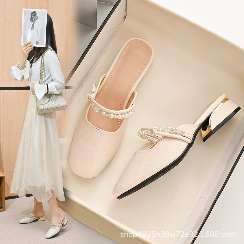 Женские сандалии Baotou, новинка 2023 года, летняя одинаковая юбка в сказочном стиле, сандалии на среднем каблуке, туфли-лодочки, французская верхняя одежда, полутапочки