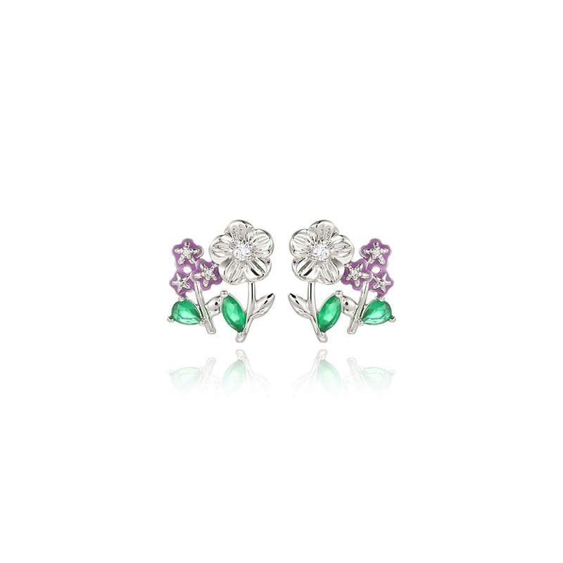 Xuping incrustado de color zircon flores pernos de cobre chapado en blanco estilo simple pendientes elegante temperamento pendientes
